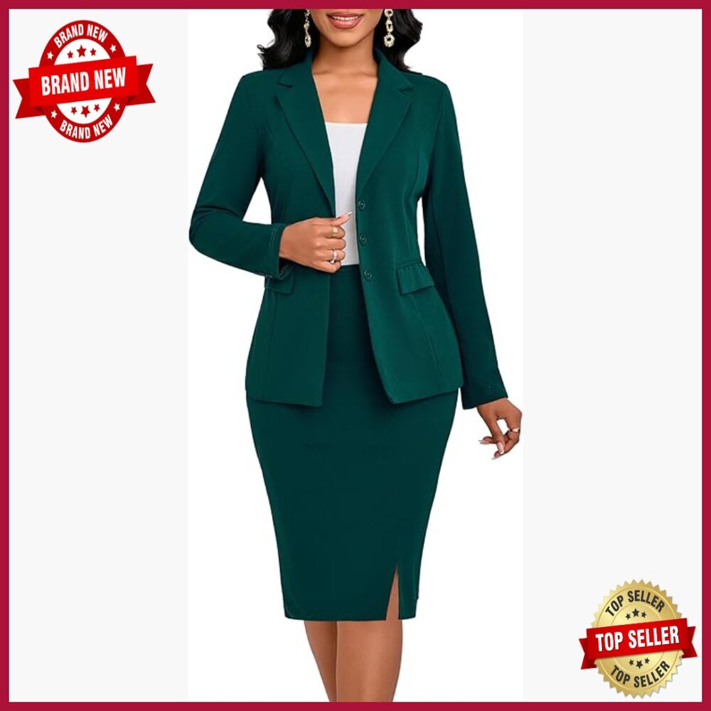 Women's Two-Piece Business Suit Blazer And Skirt Set Regular Fit Polyester
